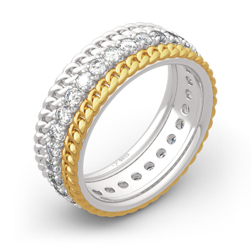 Jeulia Two Tone Cable Round Cut Sterling Silver Women's Band