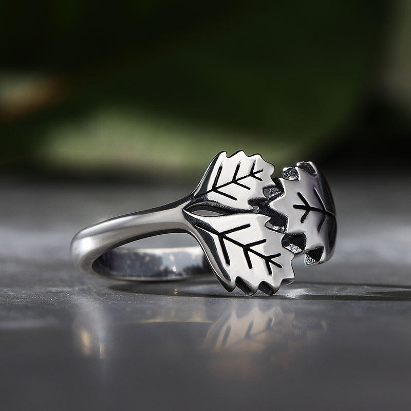 Jeulia "Oak Tree Leaf" Sterling Silver Ring
