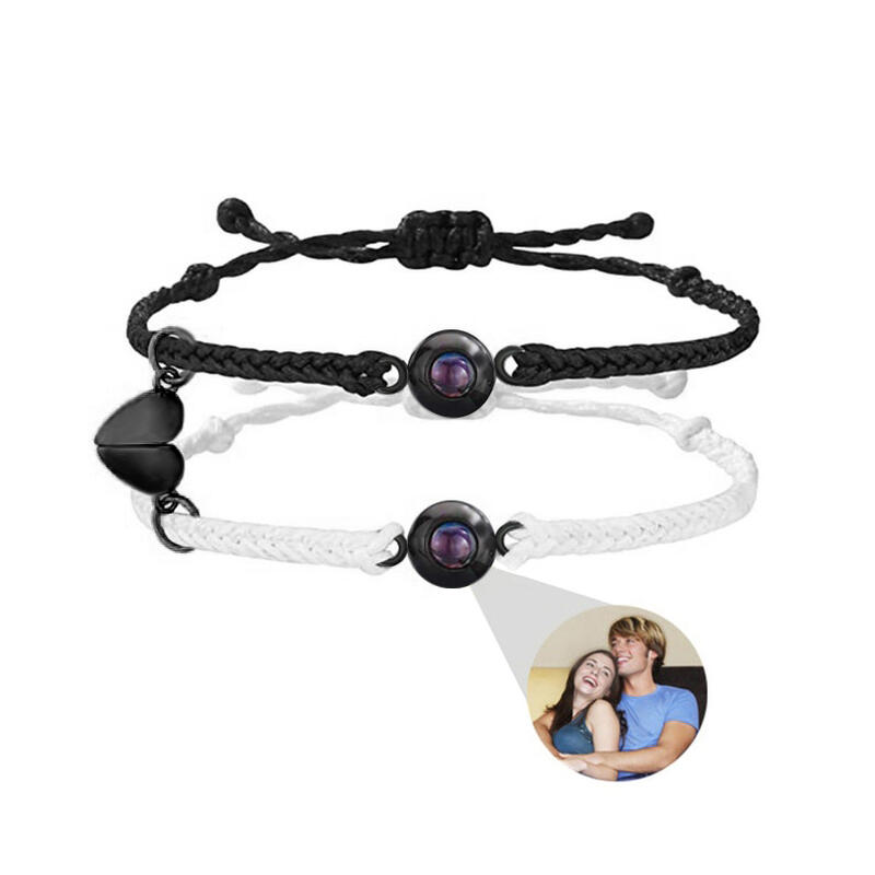 Personalized Black and White Rope Magnet Picture Projection Bracelet Women's and Men's Gift