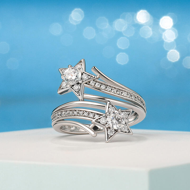 Jeulia Bypass Star Design Round Cut Sterling Silver Ring