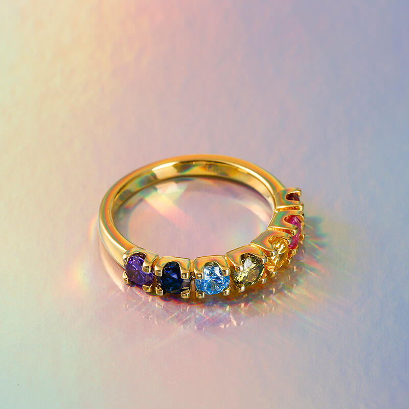 Jeulia Multi-Stone Rainbow Sterling Silver Women's Band