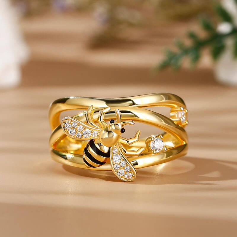 Jeulia Honey Bee Crossover Sterling Silver Ring