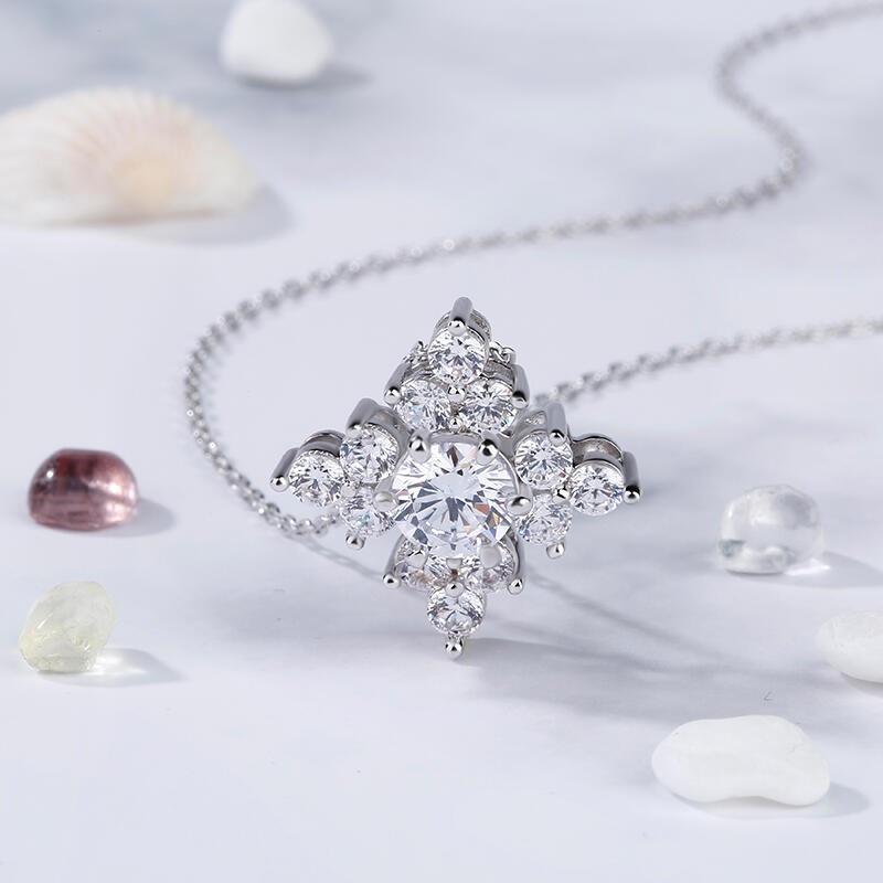 Jeulia Funkelnd Cluster Rundschliff Sterling Silber Halskette