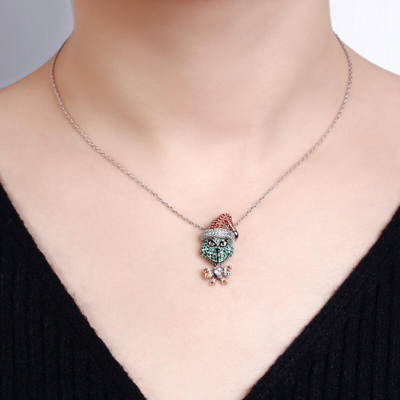 Jeulia "Holiday Cheermeister" Christmas Monster Inspired Sterling Silver Necklace