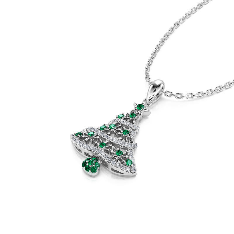 Jeulia "Happy Christmas" Christmas Tree Sterling Silver Necklace