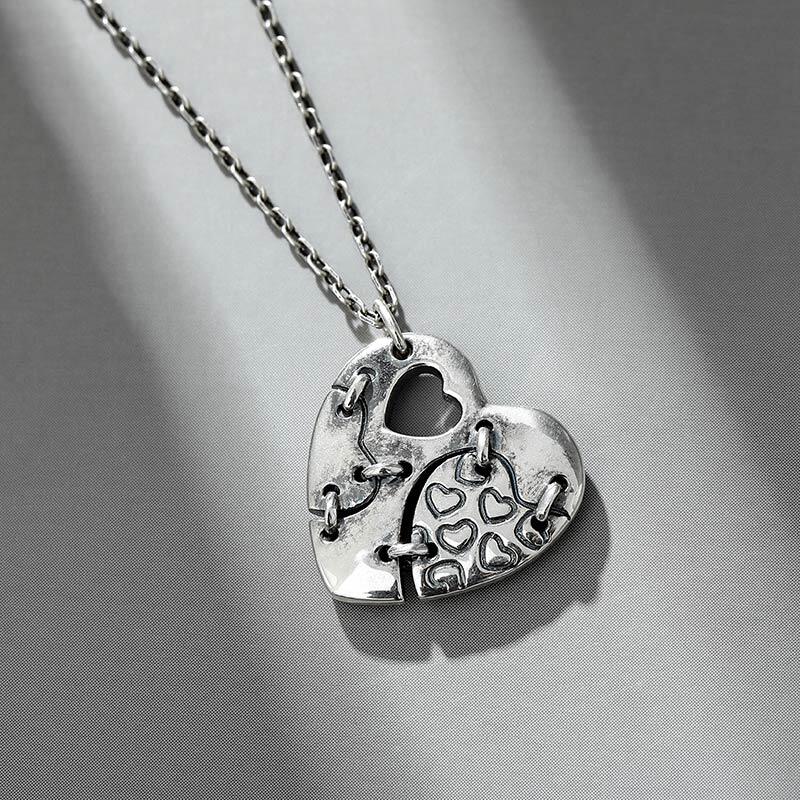 Jeulia "Patched Heart" Sterling Silver Necklace
