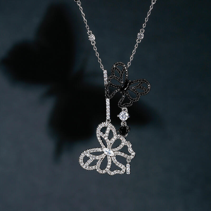 Jeulia "Be Free" Two Butterflies Sterling Silver Necklace