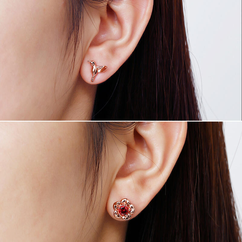 Jeulia "Hummingbird＆Flower" Sterling Silver Stud Earrings