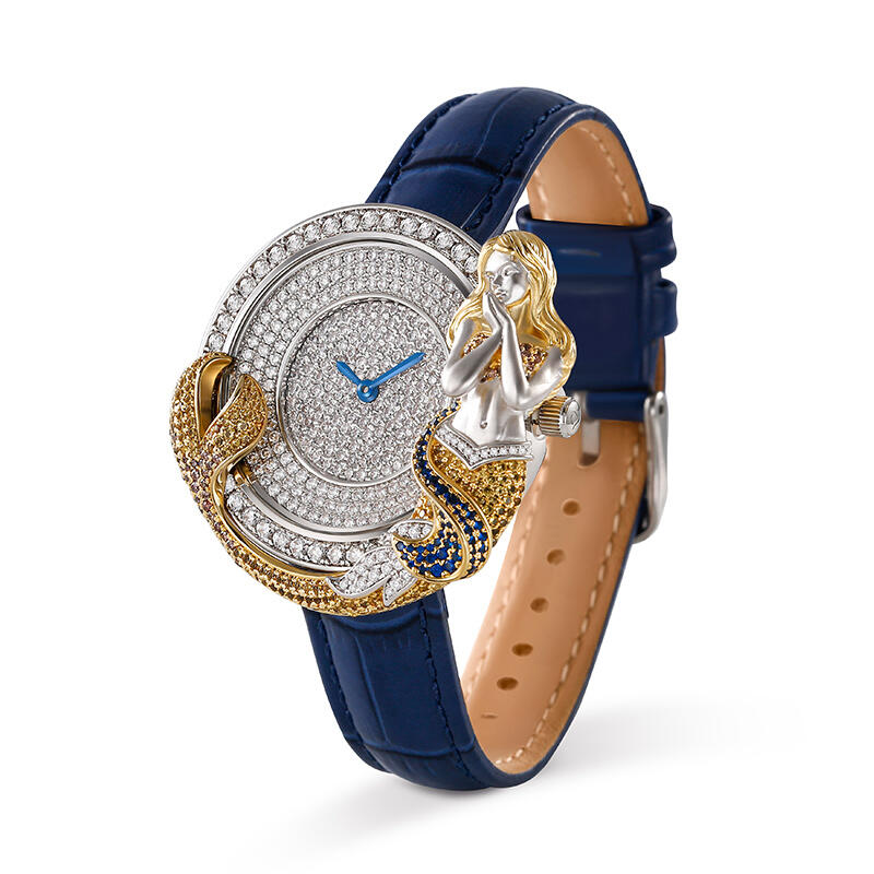Jeulia "Sea Nymph" Mermaid Design Quartz Blue Leather Women's Watch