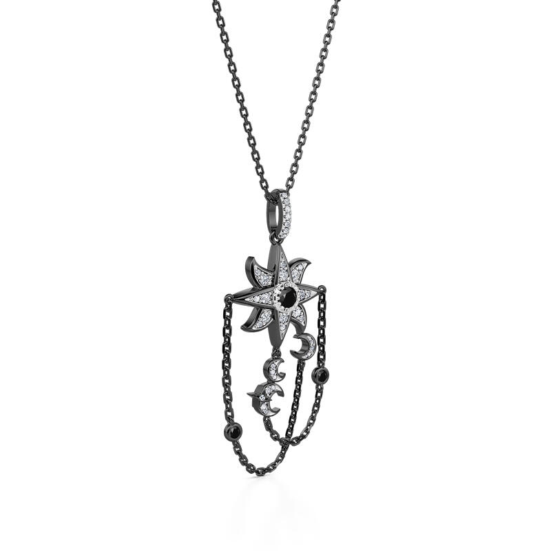 Jeulia Collar de Plata de Ley Halloween con Estrella de Ocho Puntas y Luna