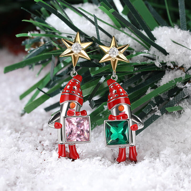 Jeulia Brincos de Prata Esterlina com Esmalte Querido Papai Noel de Desenho Animado