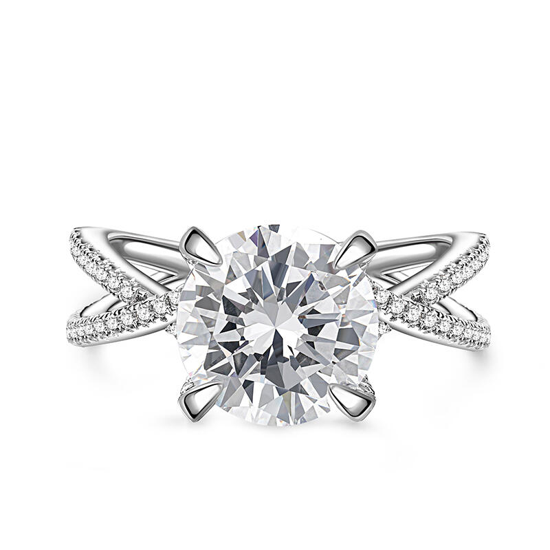 Jeulia Crossover Dual Shank Round Cut Sterling Silver Engagement Ring