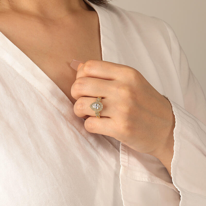 "Ich bin Du" Birnenschliff Halo-Verlobungsring