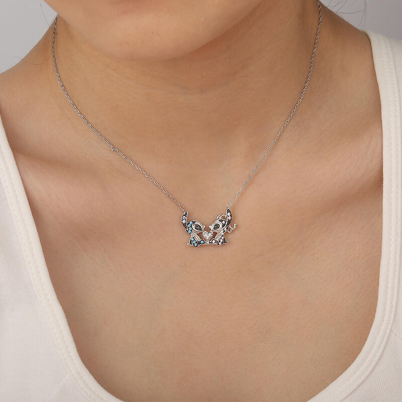 Jeulia "Heart to Heart" Couple of Little Monster Necklace Sterling Silver
