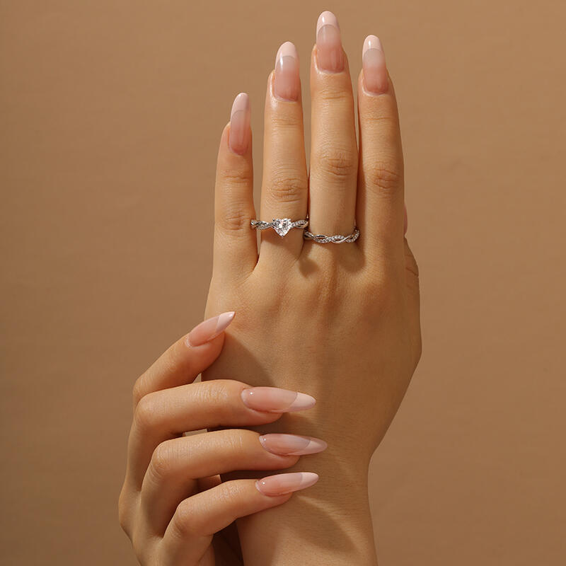 Jeulia Twist Heart Cut Sterling Silver Ring Set