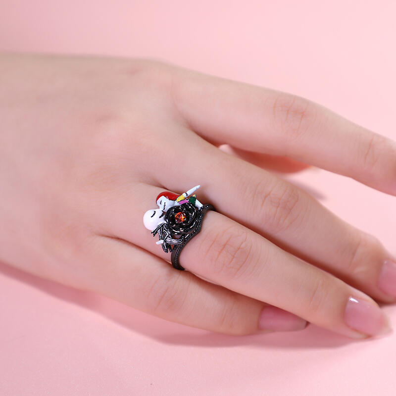 Jeulia "Magical Love" Skull Couple Enamel Sterling Silver Ring