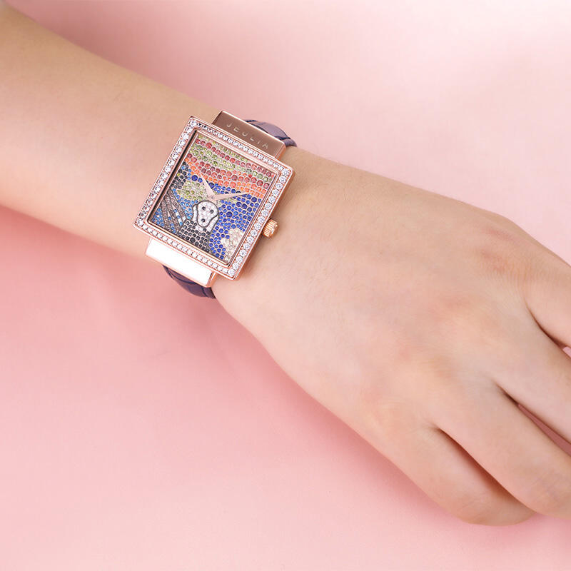 Jeulia "Horror Scream" Ghostface Skull Quartz Blue Leather Watch