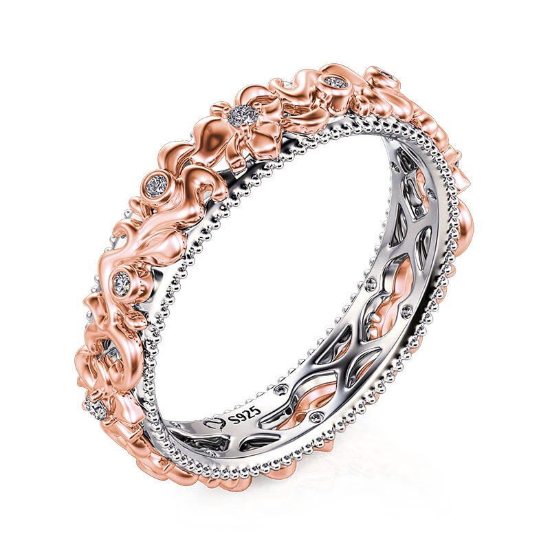 Jeulia Two Tone Flower Vine Engraved Women's Ring