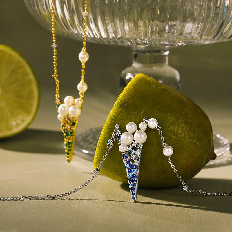 Jeulia Ice Cream Inspired Silver Pearl Necklace
