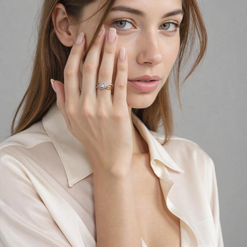 "Rainbow Bridge" Round Cut Three Stone Engagement Ring