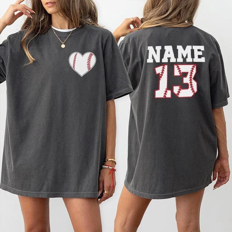 Baseballtvättad T-shirt med baseballhjärta anpassat nummer och namn present till sportälskaren