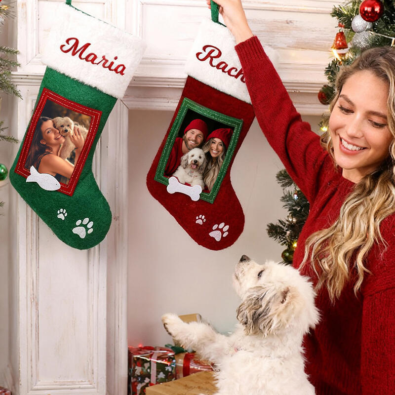 Personalized Christmas Stockings Customized Photo and Embroidered Name Gifts for Pet Lovers