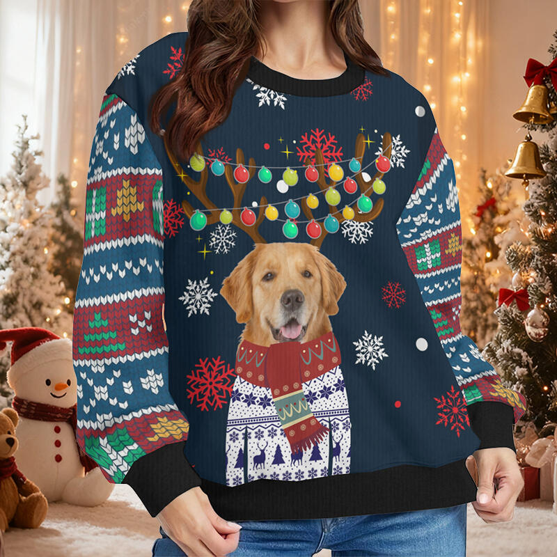 Personalized Ugly Sweater Unisex Custom Pet Head Photo Christmas Dress Up Design Cute Gift for Pet Lovers