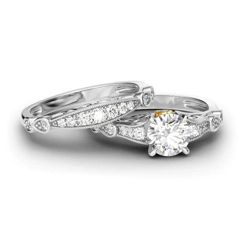 Jeulia Classic Scrollwork Round Cut Sterling Silver Ring Set