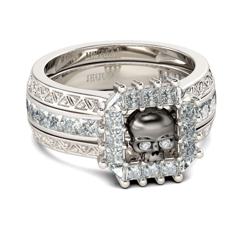 Jeulia Interchangeable Halo Black Skull Sterling Silver Skull Ring