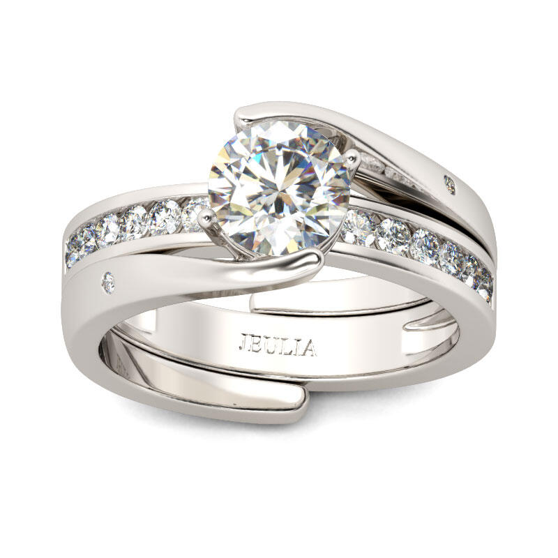 Jeulia Bypass Round Cut Sterling Silver Ring Set