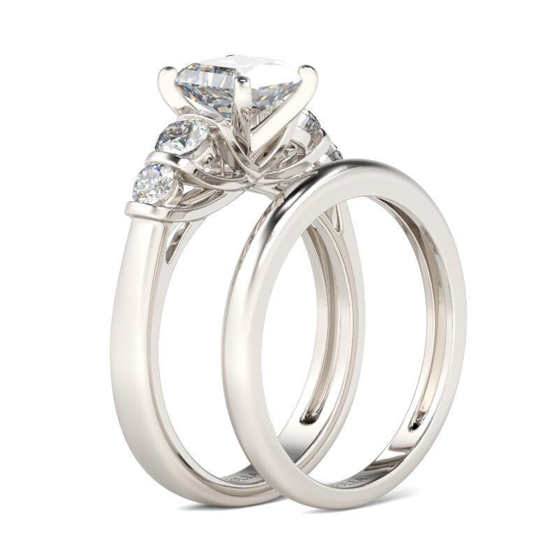 Jeulia Contemporary Design Asscher Cut Sterling Silver Ring Set