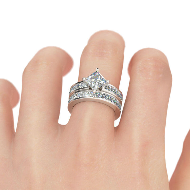Jeulia Classic Princess Cut Sterling Silver Ring Set