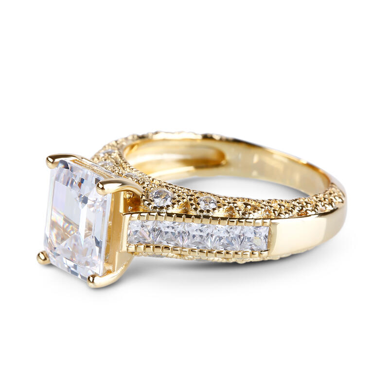 Jeulia Gold Tone Emerald Cut Sterling Silver Ring