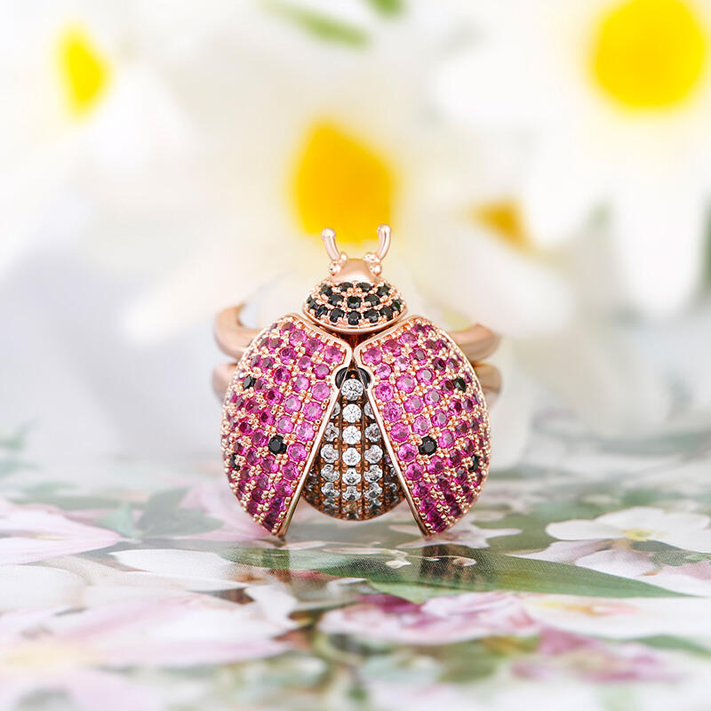 Jeulia "Flying Ladybug" Movable Sterling Silver Ring
