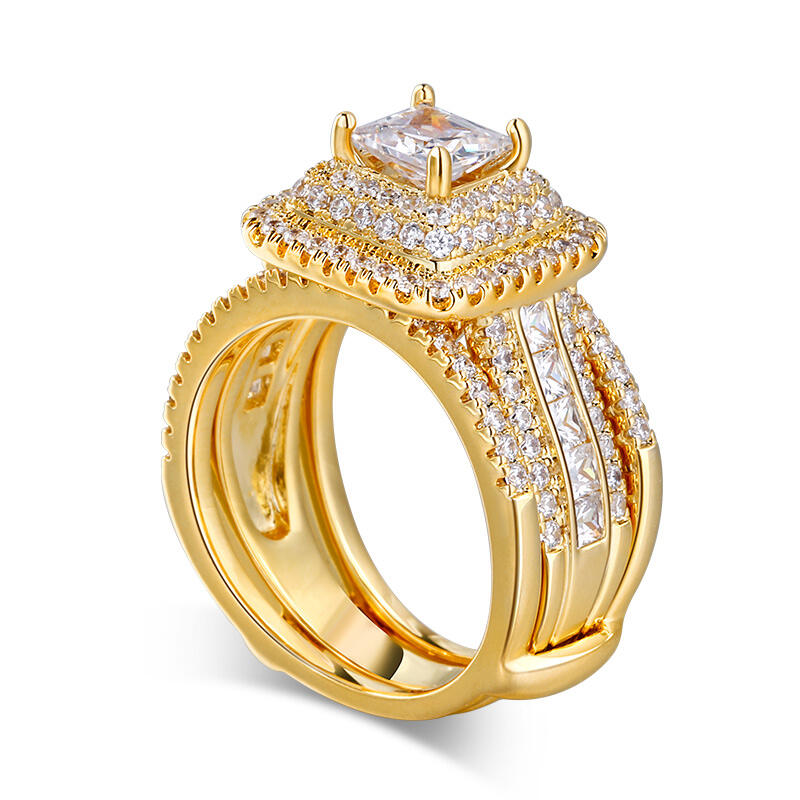 Jeulia tre halo Princess Cut Sterling Silver Enhancer Ring Set