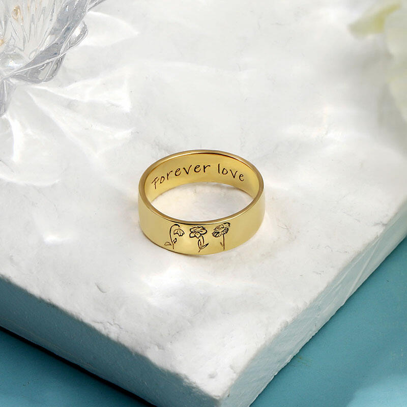 Custom Birth Flower Ring With Text