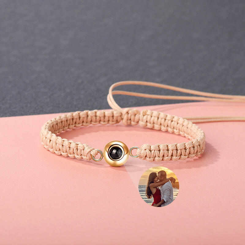 Personalized Braided Flax Brown Rope Photo Projection Bracelet Sweet Cool Gift