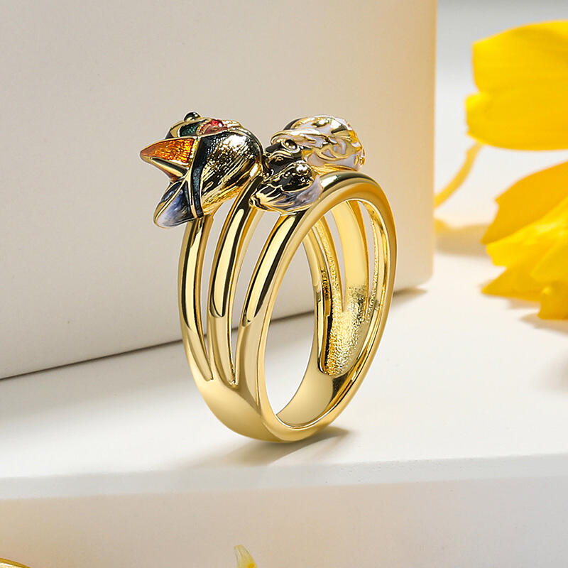 Jeulia "Utflykt tillsammans" Mandarin Duck Familj Emalj Sterling Silver Ring