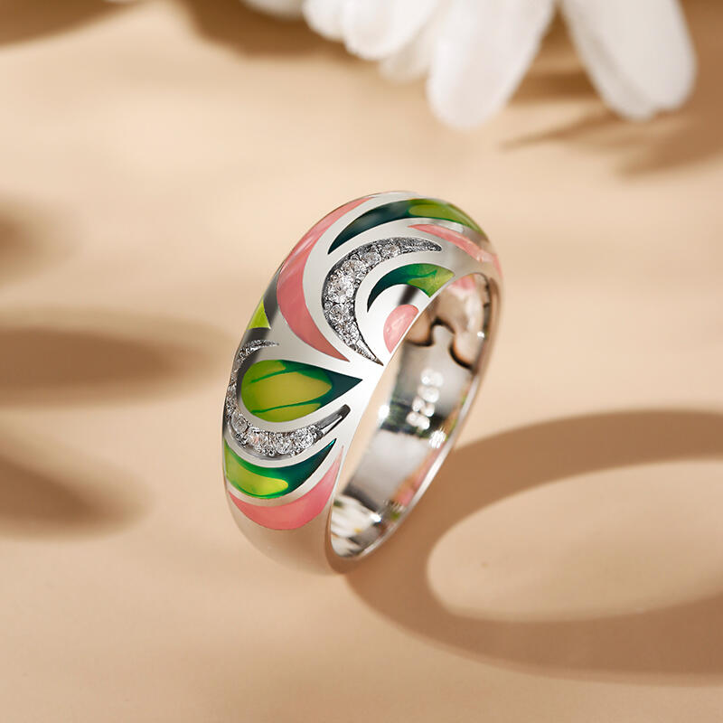 Jeulia Anillo Simple de Moda Esmalte de Plata Esterlina de Las Mujeres