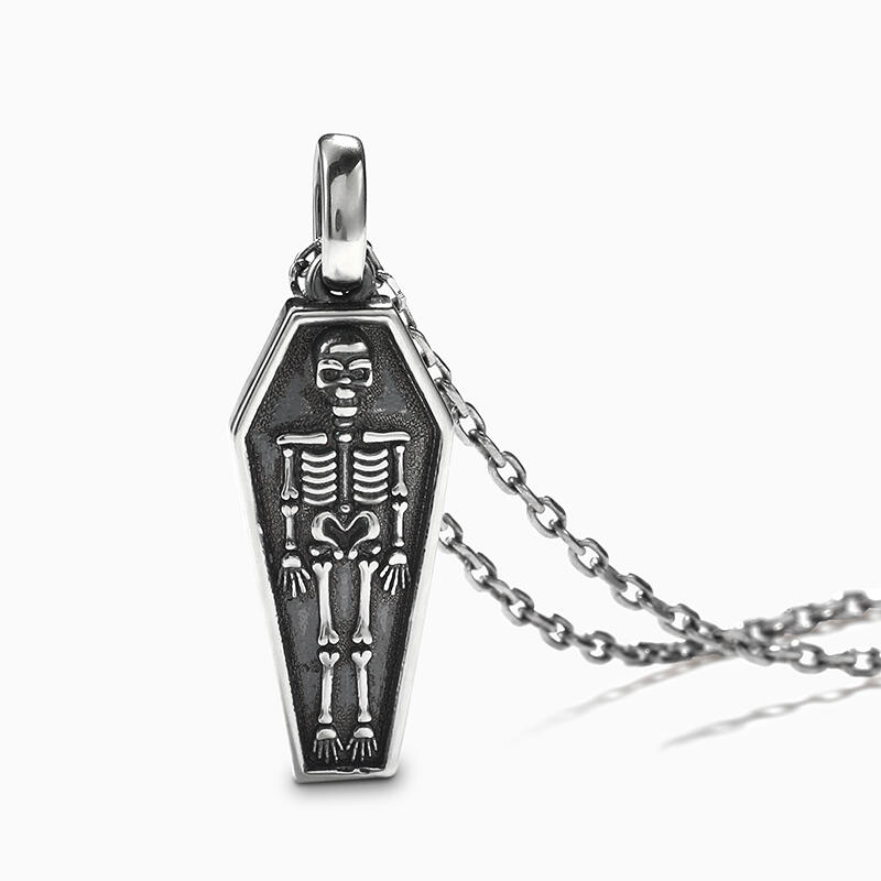 Jeulia "Skeleton in Coffin" Skull Sterling Silver Necklace