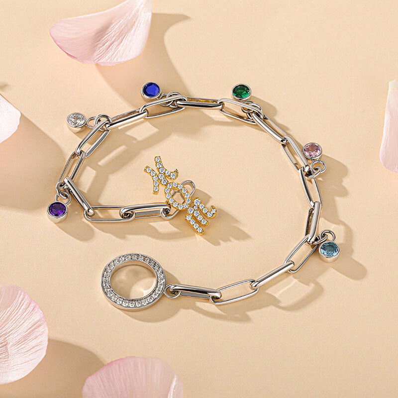 Jeulia "Wonderful Mom" Personalized Sterling Silver Bracelet With Birthstones