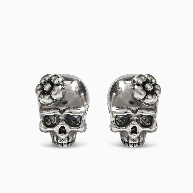 Jeulia "Cherry Blossoms" Skull Sterling Silver Earrings