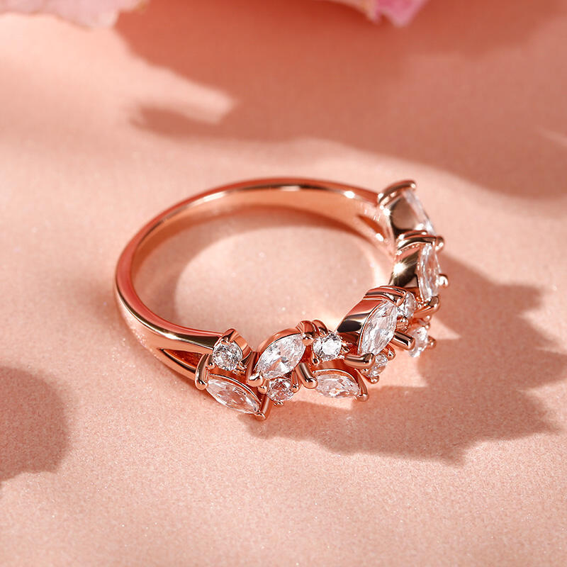 Jeulia Alliance pour femme Bague Inspiré par la nature Coupe Ronde et Marquise Argent Sterling