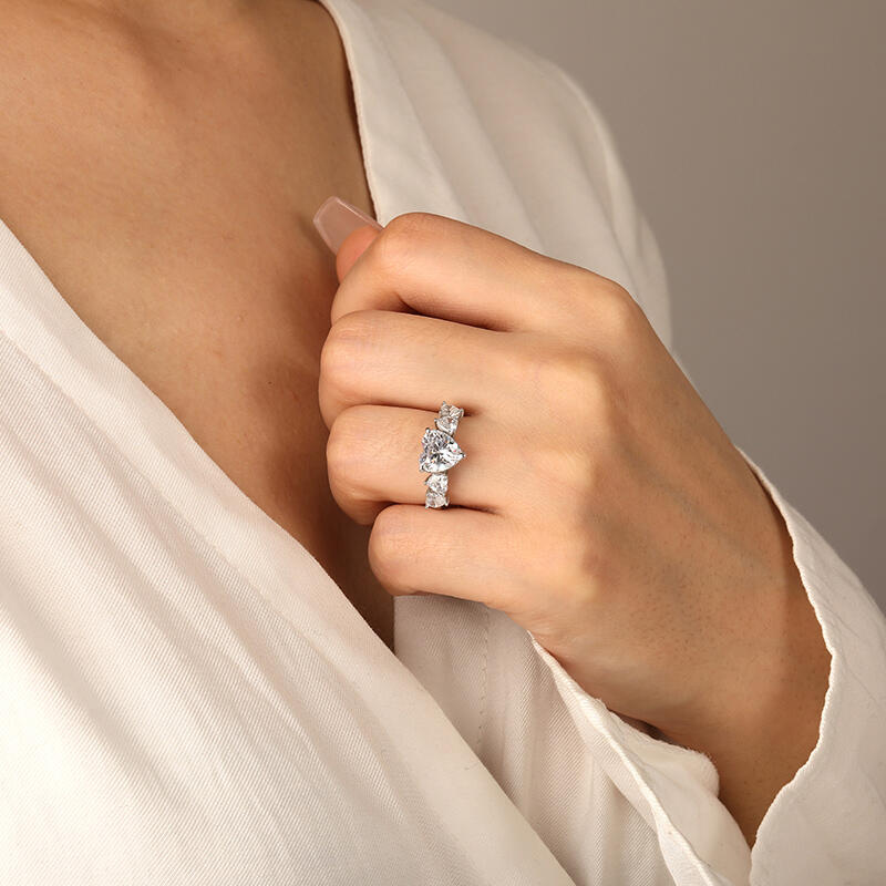 "Face To Your Heart" Heart Cut Side Stone Engagement Ring
