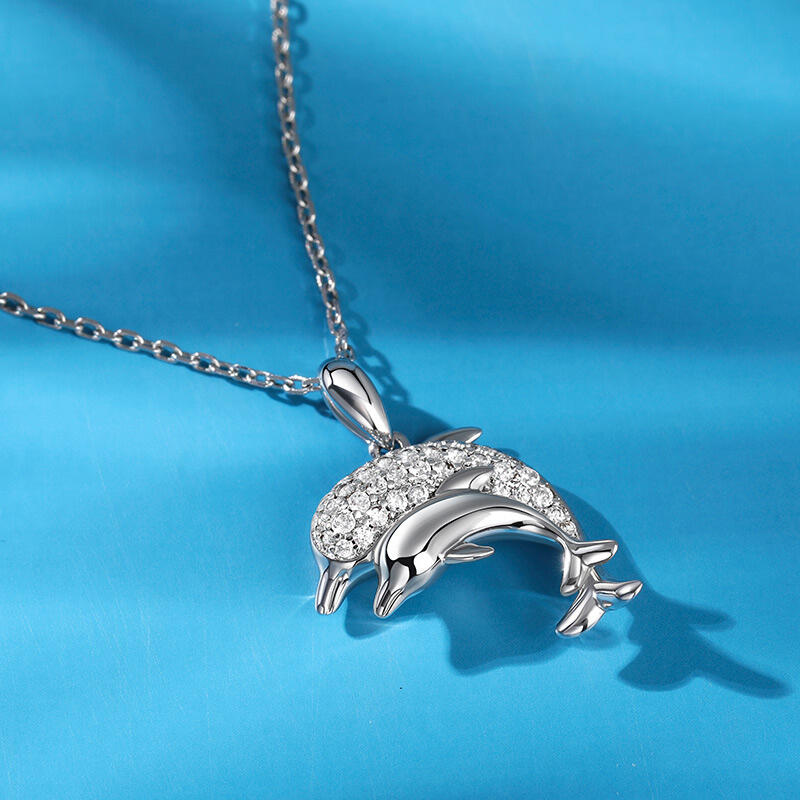 Jeulia "Oceanic Harmony" Two Dolphins Sterling Silver Necklace