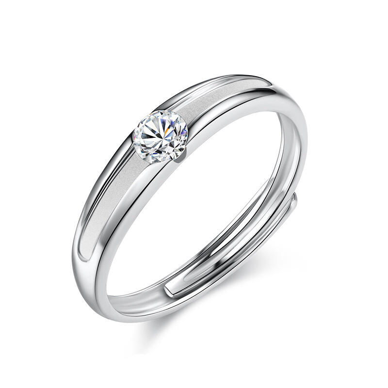 Jeulia Solitaire Round Cut Sterling Silver Men's Band