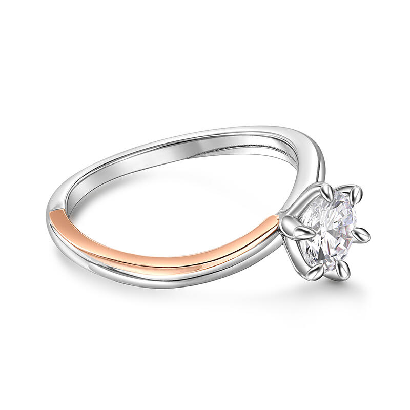Jeulia Two Tone Round Cut Sterling Silver Engagement Ring