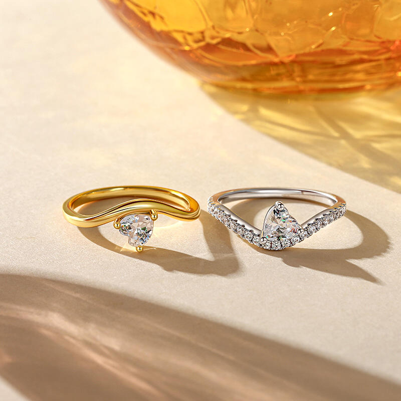 Jeulia Unique Two Tone Double Heart Ring Set Sterling Silver