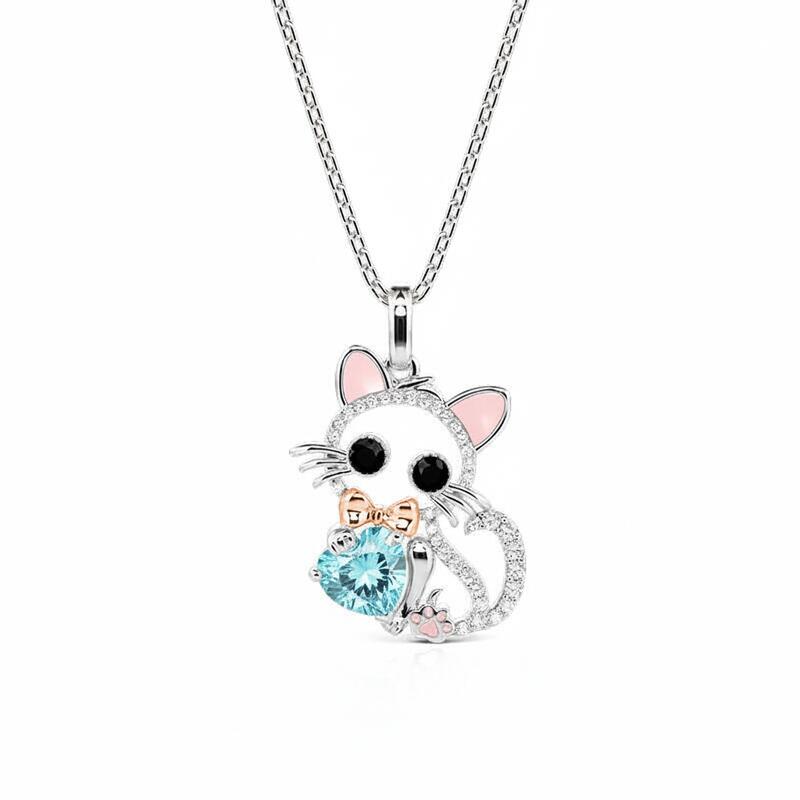 Jeulia Hug Me Custom Hollow Cat Necklace With Birthstone
