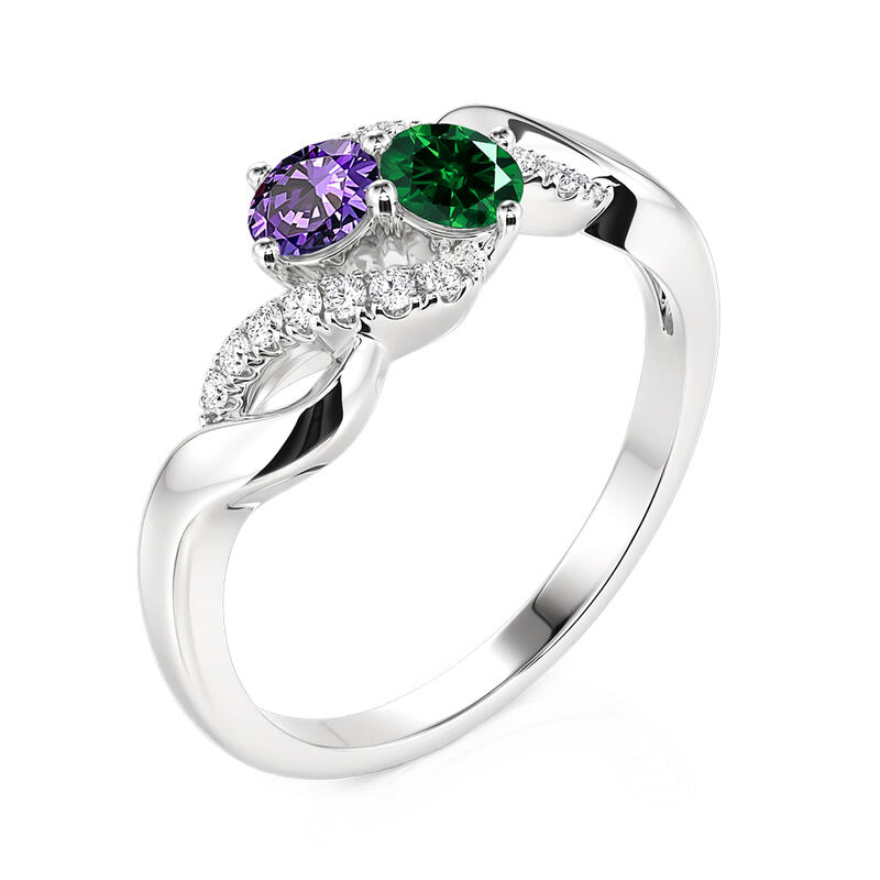 Jeulia Custom Twist Round Cut Two Birthstone Ring